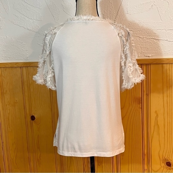Kobi Halperin White Tee Shirt With Ruffle Sleeves Sz-S - Picture 4 of 7